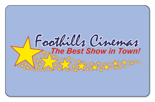 Foothills Cinema Logo on a light blue background.